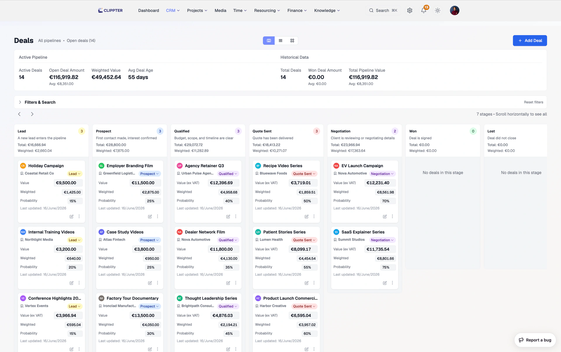 Clippter CRM deal-pipeline